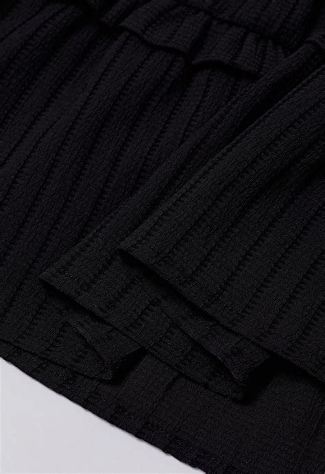 Ruffle Tiered Stripe Texture Maxi Skirt In Black Retro Indie And