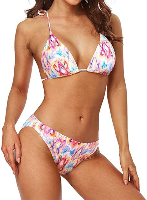 Women Two Piece Triangle Swimsuit Stylish Printed Bikini Bathing WF Shopping