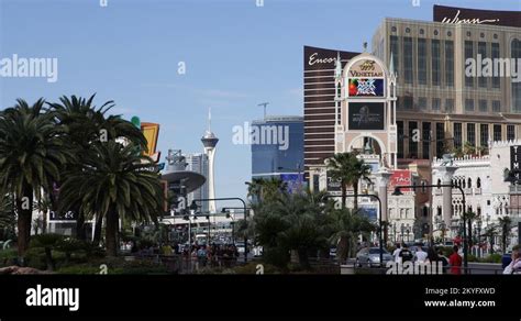 Tourists People Visit Famous Landmarks and Cars Traffic Jam on Las ...