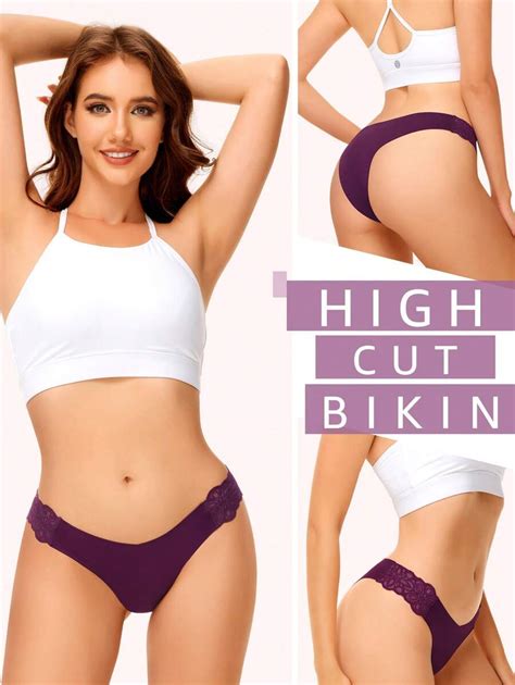 Pack Women S Seamless V Shape Lace Trim Bikini Underwear Shein Eur