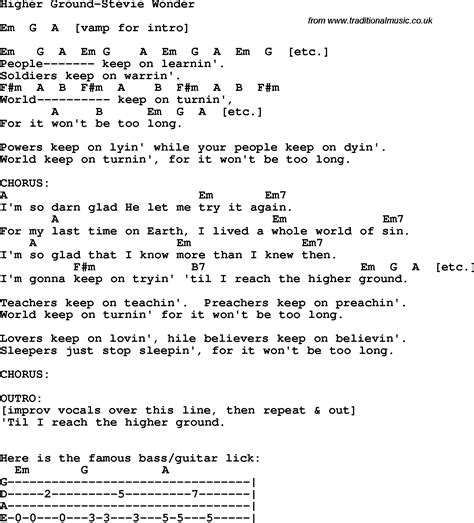 Protest song: Higher Ground-Stevie Wonder lyrics and chords"