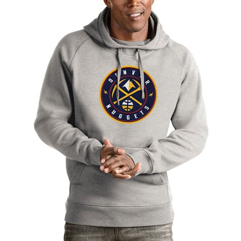nba mens antigua heather gray denver nuggets team logo victory