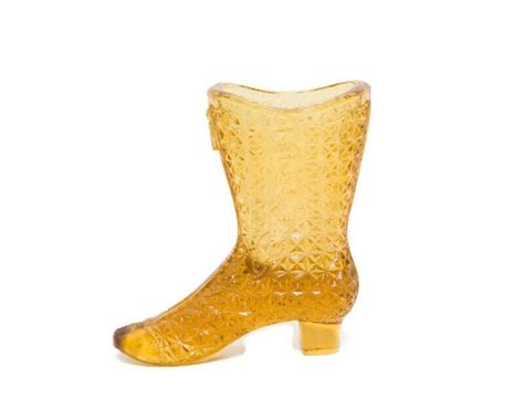 Vintage Fenton Amber Glass Boot Daisy Pattern Button Style Etsy