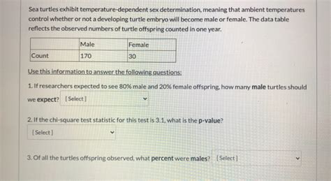 Solved Sea Turtles Exhibit Temperature Dependent Sex Chegg