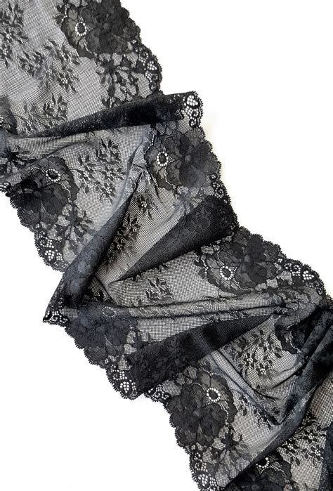 Black Floral Stretch Lace Trim Wide Elastic Lace Lingerie Sewing Width Cm Nr