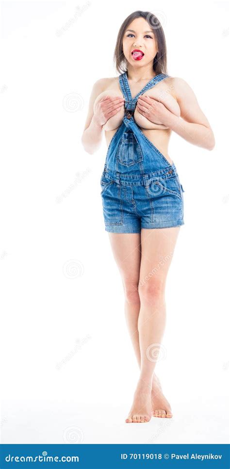 Naked Woman Jeans Shirt Stock Photo Image Of Flirting