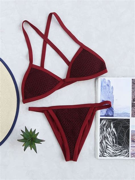 Cross Back Triangle Bikini Set SheIn Sheinside