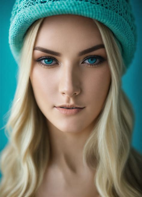 Lexica Femme Blonde Magnifique Aux Yeux Bleu Turquoise En Amande D