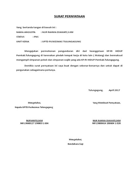 Surat Pernyataan Keluar Koperasi Hidupdocx