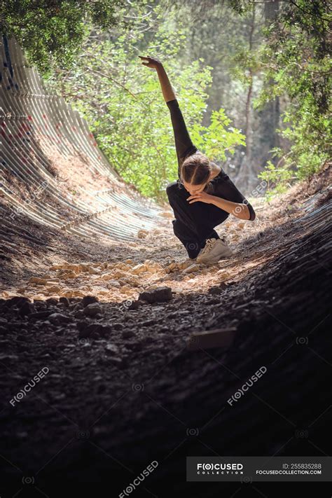 Young Ballerina Dancing In Forest — Majestic Beautiful Stock Photo