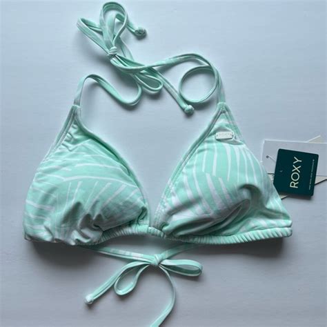 Roxy Swim Nwt Roxy Triangle String Bikini Top Green And White Palm Leave Print Size Large