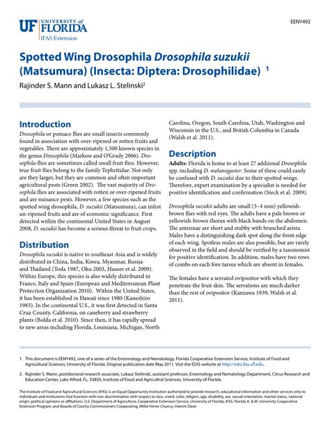 PDF Spotted Wing Drosophila Drosophila Suzukii Matsumura Insecta