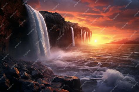 Premium Ai Image Waterfall In Iceland In The Style Of Epic Fantasy Scenes