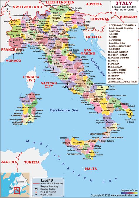 italy map  cities names  regions