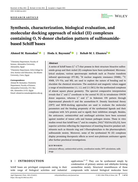 Synthesis Characterization Biological Evaluation And Molecular