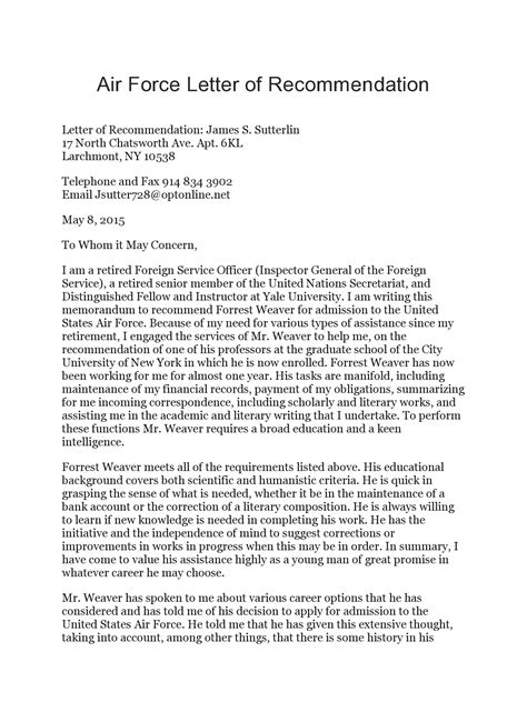 Character Reference Letter Air Force Cover Letter