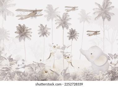 Cute Animals Wallpaper Design Kids Room Stock Illustration 2251601065 ...