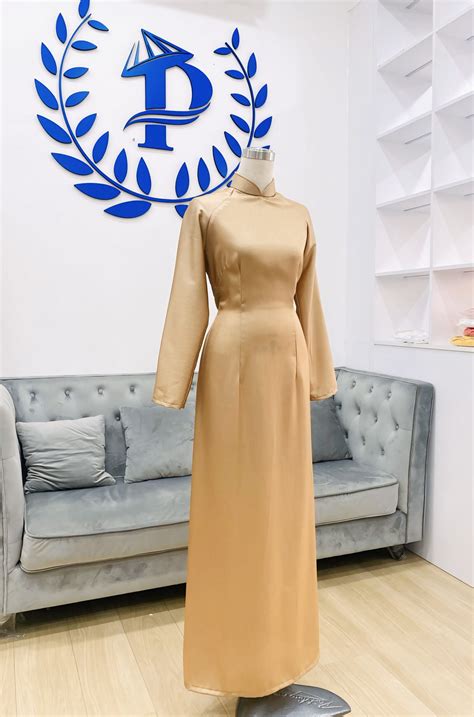 Áo dài lụa gân Thái tuấn màu nude truyền thống Áo dài Phạm