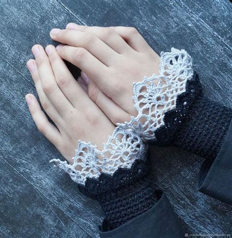 Авторские манжеты `Притяжение` вязаные кружевные бохо хлопок | Crochet ...