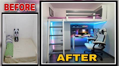 5 Sqm Room Transformation With Loft Bed Gaming Set Up Full Episode Room Make Over Minimalist