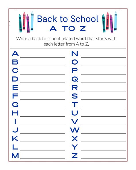 Back To School Printable Activities
