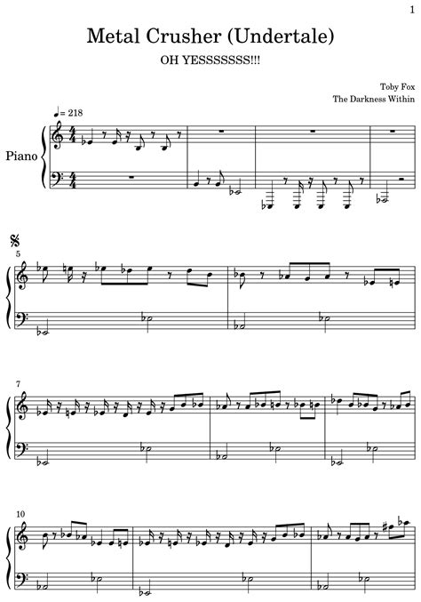 Metal Crusher Undertale Sheet Music For Piano