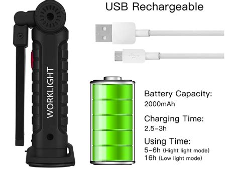 Rechargeable LED folding work light, 5W, Magnetic base - E-trains