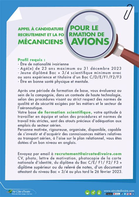 Air Côte d Ivoire lance un recrutement pour la formation des