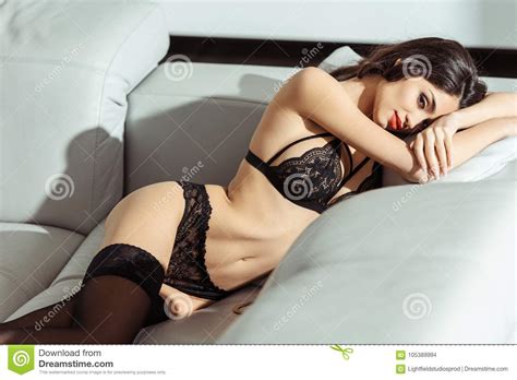 Seductive Woman In Black Lingerie Stock Photo Image Of Lace Sensual 105389994