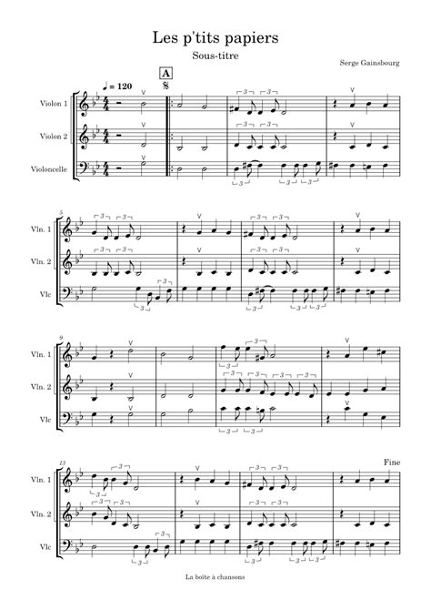 Les P Tits Papiers Serge Gainsbourg Les P Tits Papiers Sheet Music For Violin Cello String