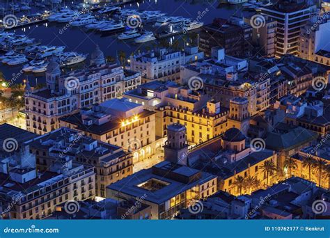 Alicante City Hall And Old Town Stock Image Image Of Building Dusk