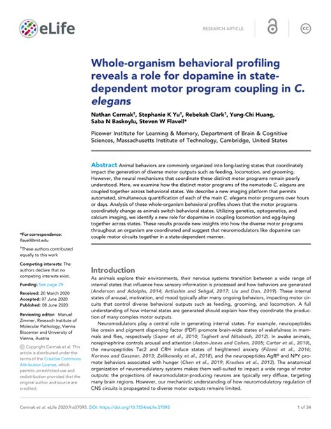 PDF Whole Organism Behavioral Profiling Reveals A Role For Dopamine