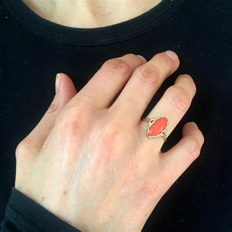 Red Coral Cabochon 14k Gold Ring For Sale At 1stdibs