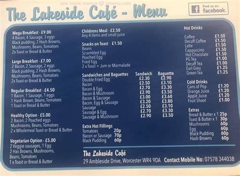 Online Menu Of Lakeside Cafe Restaurant Worcester United Kingdom Wr4