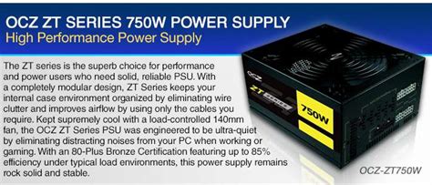 OCZ ZT Series 750W ATX12V 20/24PIN Modular 80+ Bronze Active PFC Power ...