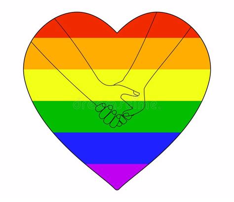 LGBT Rainbow Heart With Holding Hands Outline The Concept Of Homosexual Love Gay Lesbian