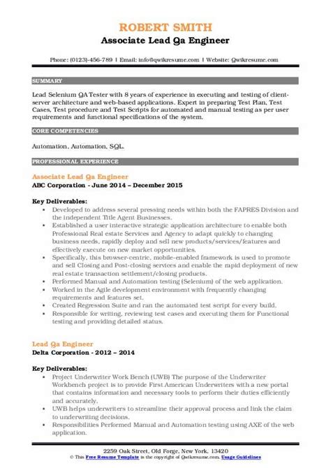 Lead Qa Engineer Resume Samples Qwikresume