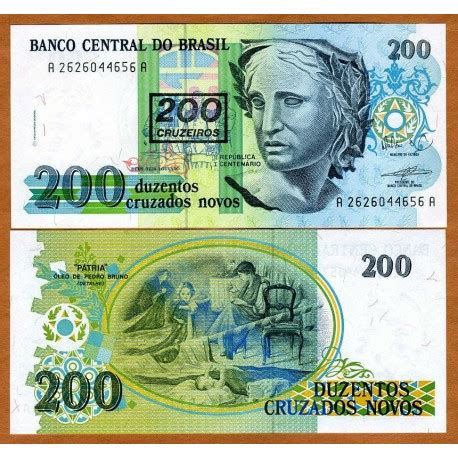 BRASIL 200 CRUZEIROS 1990 Sobre 200 CRUZADOS NOVOS DAMA Pick 225B