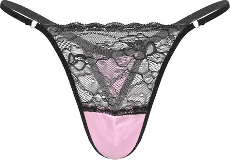 QinCiao Herren Satin Panties Seidige Dessous Low Rise Unterwäsche T Rücken G String Slip Bikini
