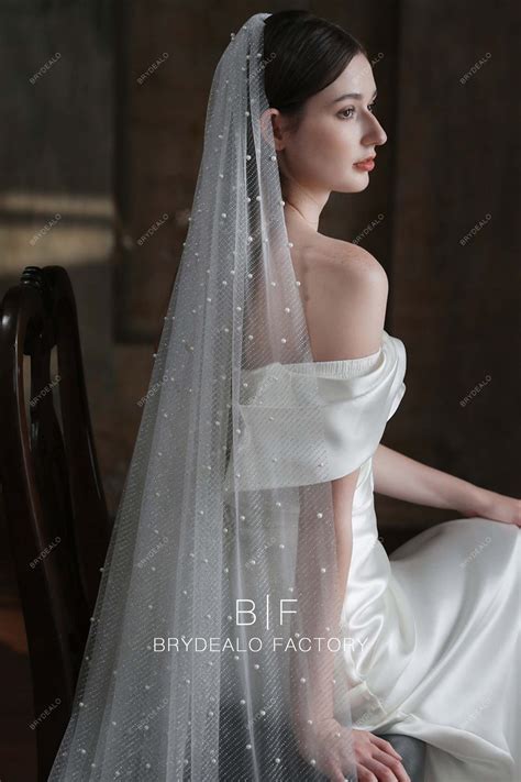 Pearls Scattered Silver Glitter Chapel Length Single Tier Wedding Veil