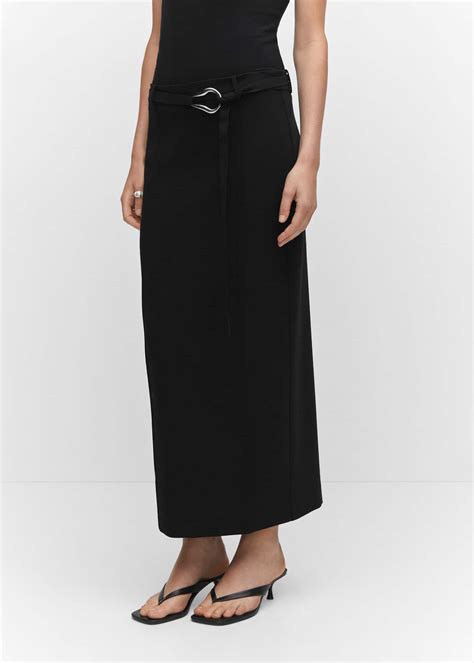 Skirt With Slit And Belt Woman Mango Singapore