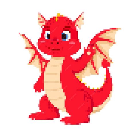 Premium Vector Vector Red Red Dragon In Pixel Art Style