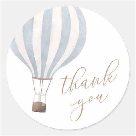 Blue Hot Air Balloon Boy Baby Shower Thank You Classic Round Sticker