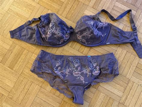 Chantelle Lingerie Set grau Grösse vermutl E und Slip Kaufen