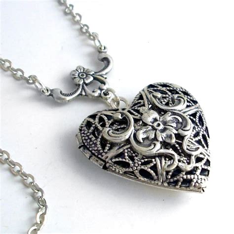 Silver Scent Locket Necklace Jewelry Filigree Heart By