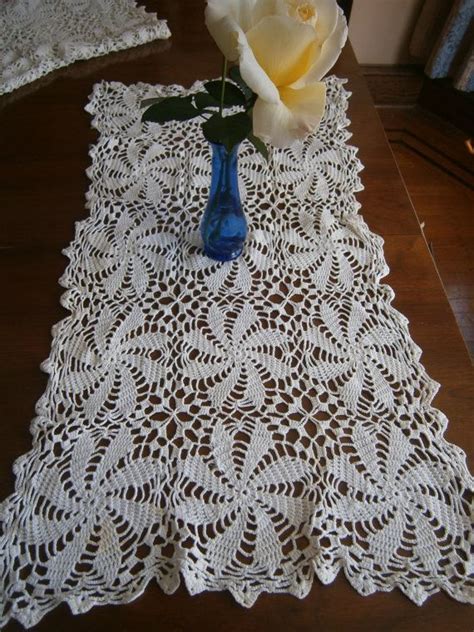 Vintage Crocheted Table Runner Or Centerpiece In White Cotton Etsy