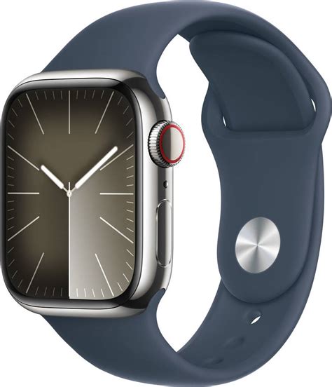 Apple Watch Series 9 Cellular 41mm Stainless Steel Case with Sport Band ...
