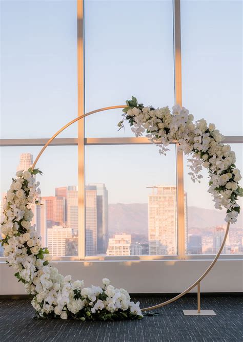 Circle Arch Wedding Decor With Phalaenopsis Orchids In Dtla Rooftop Wedding