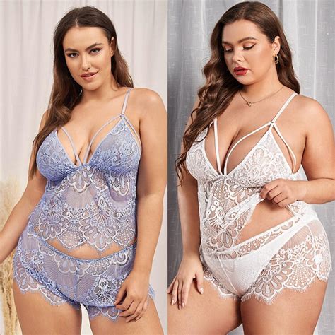 Plus Size See Through Lace Sexy Lingerie Set Plus Size Women Lingerie Plus Size Nightwear
