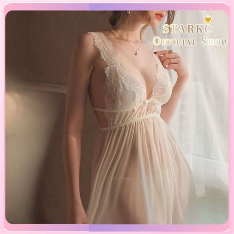 Starko Lingerie Satin Lace Motif All Size Sleepwear Women Set Dress G String Lingerie Sexy